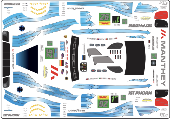 Decal Porsche 911 991 GT3 R 1st PHORM Manthey WEC 2025 #92  - Scale 1:32
